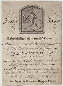 Kleermakers, John Sage, handelskaart door English School