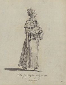 Gewoonte van een Perzische dame in 1568 (gravure)