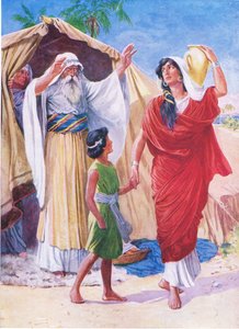 Hagar en Ismaël, uit Het Bijbel Prentenboek gepubliceerd door Thomas Nelson, ca. 1950 door English School