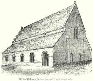 Zaal van Oakham Castle, Rutland: Gebouwd rond 1185 (gravure) door English School