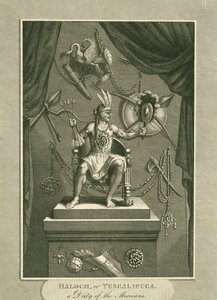 Haloch, of Tescalipuca, een godheid van de Mexicanen, illustratie uit De Wereld: of de huidige staat van het Universum, zijnde een Algemene en Complete Collectie van Moderne Reizen en Reizen, door Cavendish door English School