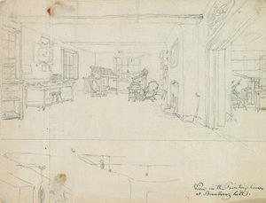 Handgetekende schets van het Drukkerijhuis, Strawberry Hill, Londen