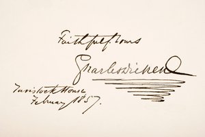 Handschrift en handtekening van Charles Dickens, 1857 door English School