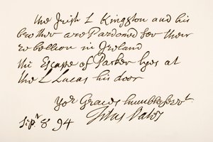 Handschrift en handtekening van Titus Oates, 1694 door English School