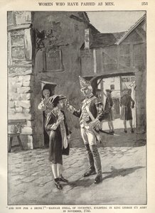 Hannah Snell, die zich aanmeldt bij het leger van koning George II, illustratie uit 