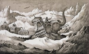 Hannibal (247-ca.183 v.Chr.) en zijn oorlogsolifanten die de Alpen oversteken