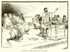 Hannibal in de vergadering van Carthago