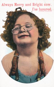 Blij meisje met bril, kerstkaart