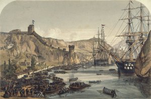 Haven van Balaklava kijkend naar de Zwarte Zee, 1859 door English School