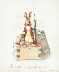Haas met bagage en paraplu, Kerstkaart door English School