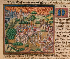 Harley 326 fol.90 De Nederlaag van de Turken, uit 
