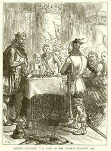 Harold ontvangt het nieuws van de Normandische invasie, 1066 door English School