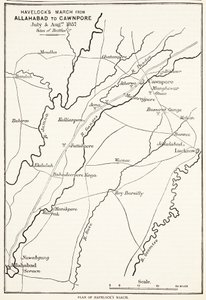 Havelocks mars van Allahabad naar Cawnpore, juli & augustus 1857, uit Cassells Geïllustreerde Geschiedenis van Engeland door English School