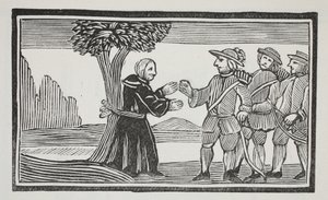 Hij bond de abt aan een boom, illustratie uit Chap-books van de achttiende eeuw door John Ashton, uitgegeven 1882 door English School
