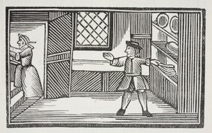 Hij ging naar de voorraadkast en hielp zichzelf aan brood en boter, illustratie uit Chap-books van de achttiende eeuw door John Ashton, uitgegeven 1882 door English School