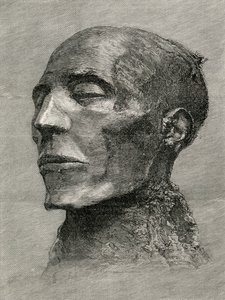 Hoofd van de mummie van Menmaatre Seti I, ook bekend als Sethos I, Farao van het Oude Egypte, uit The Worlds Inhabitants door G.T. Bettany, gepubliceerd 1888