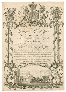 Henry Hastings, nachtwaker, handelskaart door English School