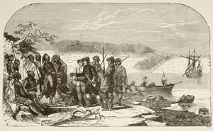 Henry Hudson biedt drank aan de Indianen in 1609