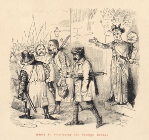 Hendrik II (1133-89) ontslaat de buitenlandse baronnen door English School