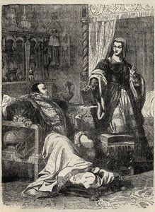 Hendrik VIII en Koningin Catherine Parr (1512-1548) - gravure uit 