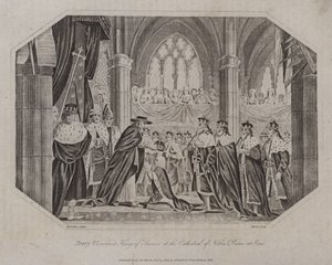 Hendrik VI gekroond tot koning van Frankrijk in de kathedraal van Notre Dame in Parijs, 1431 door English School