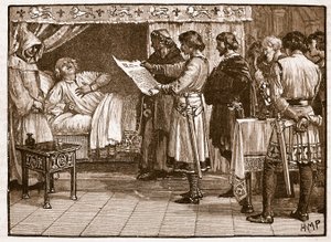 Hendrik die het nieuws van het verraad van John ontvangt, illustratie uit Cassells Illustrated History of England door English School