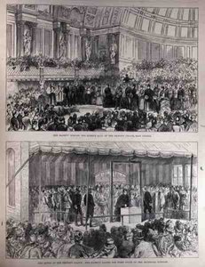 Hare Majesteit Opent de Queens Hall van het Volkspaleis en Legt de Eerste Steen van de Technische Scholen, uit The Illustrated London News, 21 mei 1887 door English School