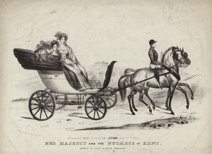 Hare Majesteit en de Hertogin van Kent maken een ritje in hun Phaeton door English School