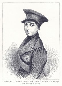 Hare Majesteit in militair kostuum bij een review in Windsor, 28 september 1837 door English School