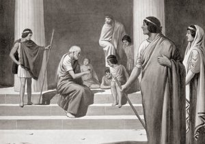 Heraclitus speelt dobbelstenen met jongens om zijn minachting voor de gebruikelijke bezigheden van mannen te tonen, uit Hutchinson