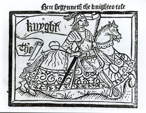 Hier Begint het Verhaal van de Ridder, illustratie uit The Canterbury Tales door Geoffrey Chaucer (c.1345-1400) gedrukt door William Caxton (c.1422-91) 1434 door English School