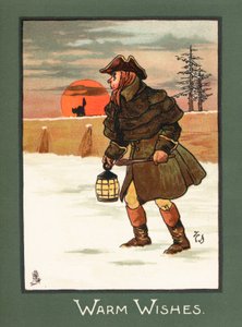 Snelwegman in sneeuw, Kerstkaart door English School