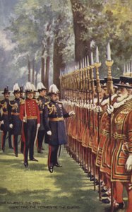Zijne Majesteit de Koning inspecteert de Yeomen van de Garde