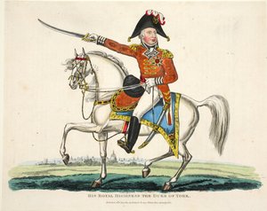 Zijne Koninklijke Hoogheid, De Hertog van York, uitgegeven door Richard Evans, gegraveerd door Romney, illustratie uit Een Historisch Verslag van de Slag bij Waterloo door William Mudford, 1816