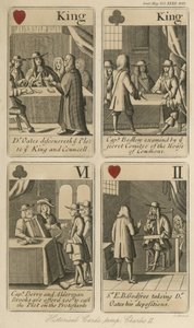 Historische speelkaarten die het verhaal van koning Karel II vertellen
