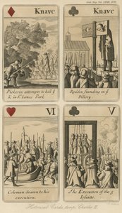 Historische speelkaarten die het verhaal van koning Karel II vertellen