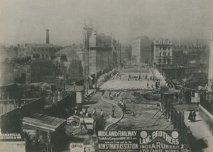 Holborn Viaduct in aanbouw in 1869 door English School