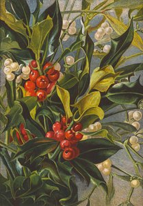 Hulst en maretak (kleurenlitho) door English School