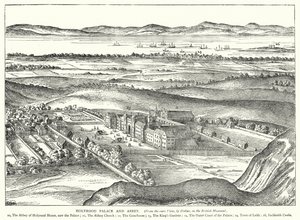 Holyrood Paleis en Abdij (gravure) door English School