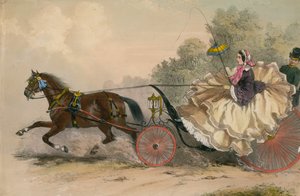 Paard en wagen in volle vaart met een dame aan de zweep; prostitutie door English School
