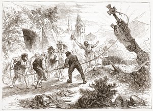 Hottinger vernietigt het beeld, illustratie uit De Geschiedenis van het Protestantisme door James Aitken Wylie, 1878 door English School