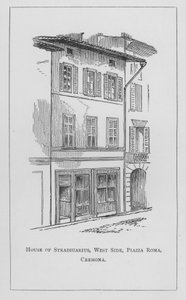 Huis van Stradivarius, Westzijde, Piazza Roma, Cremona (gravure) door English School