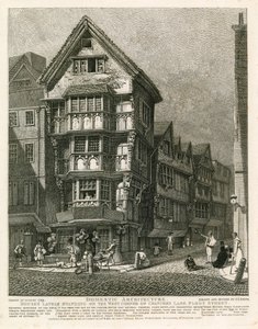 Huizen die onlangs stonden op de westelijke hoek van Chancery Lane, Fleet Street, Londen door English School