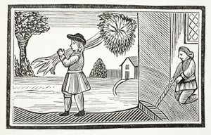 Hoe Tom Hickathrifts grote kracht bekend werd, illustratie uit Chap-books van de Achttiende Eeuw door John Ashton, uitgegeven 1882
