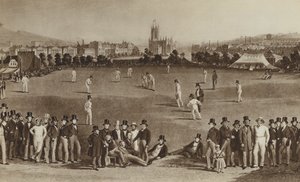 Hoe ze cricket speelden toen koningin Victoria jong was (litho)