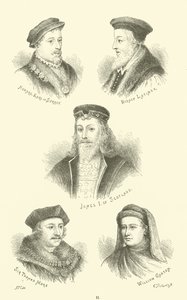 Howard, Graaf van Surrey, Bisschop Latimer, Jacobus I van Schotland, Sir Thomas More, William Caxton door English School