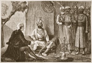 Hyder Ali en de missionaris, illustratie uit Cassells Geïllustreerde Geschiedenis van India door James Grant, uitgegeven 1879 door English School