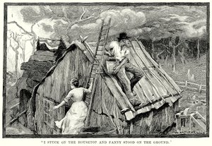"Ik stak op het dak van het huis en Fanny stond op de grond" (gravure) door English School