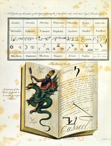 Geïllustreerde pagina uit een Boek der Magie The Magus door Francis Barrett, 1801 (kleurgravure) door English School