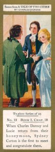 Illustratie voor A Tale of Two Cities van Charles Dickens (kleurenlitho) door English School